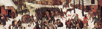 Extrait du tableau "Le Massacre des Innocents" de Pieter Bruegel l'Ancien (1565), utilisé pour illustrer le séminaire Changements climatiques et conflits religieux de l'Iméra.